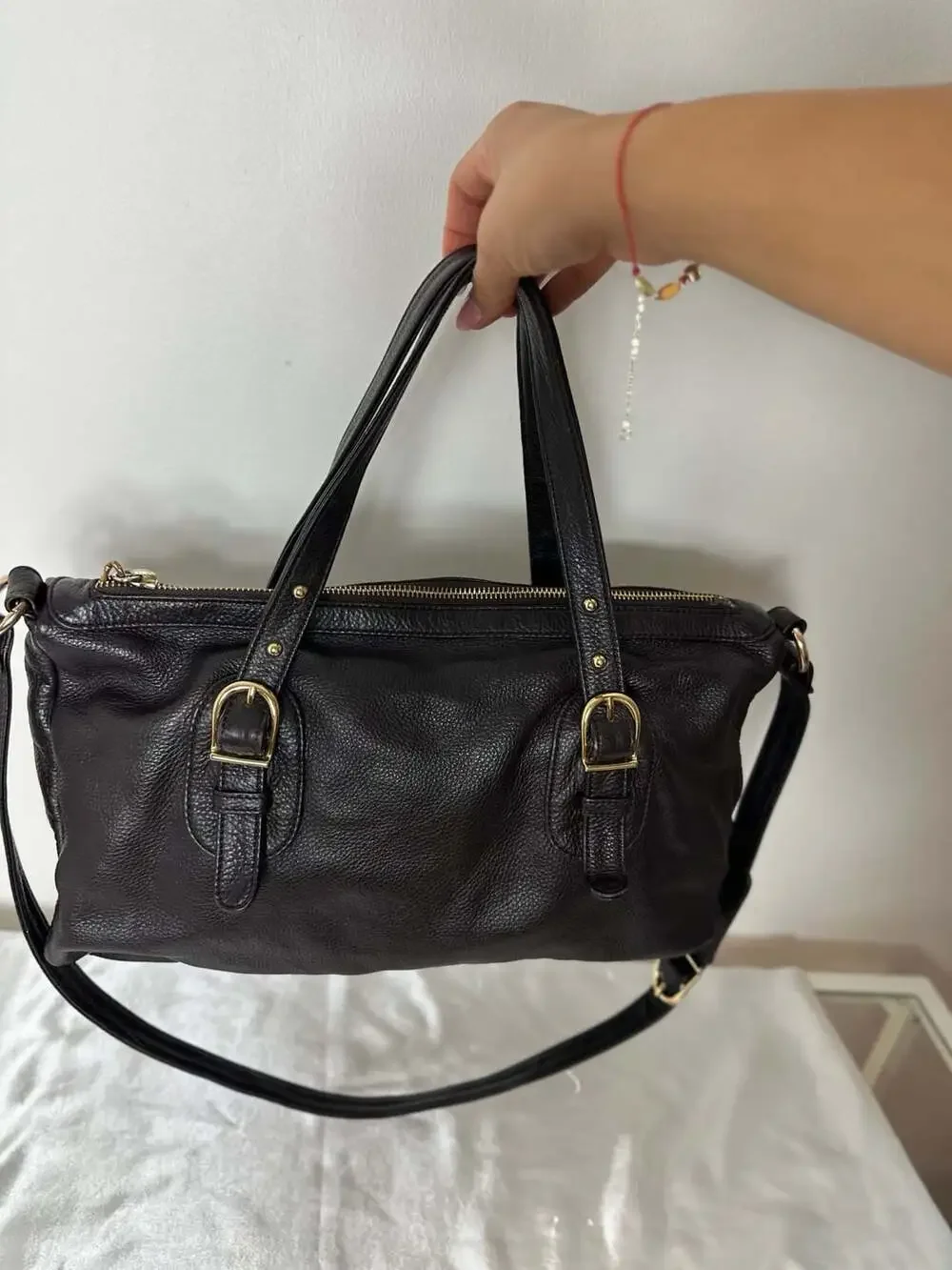 Onna Ehrlich Derin Black Pebbled Leather Satchel Crossbody Bag